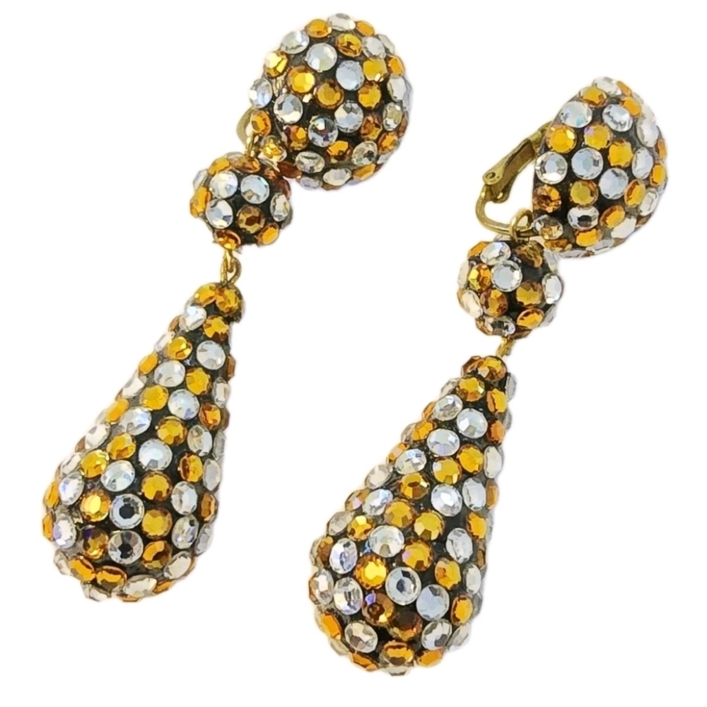 Vintage Barbara Groeger Swarovski crystal dangle drop earrings Door Knockers